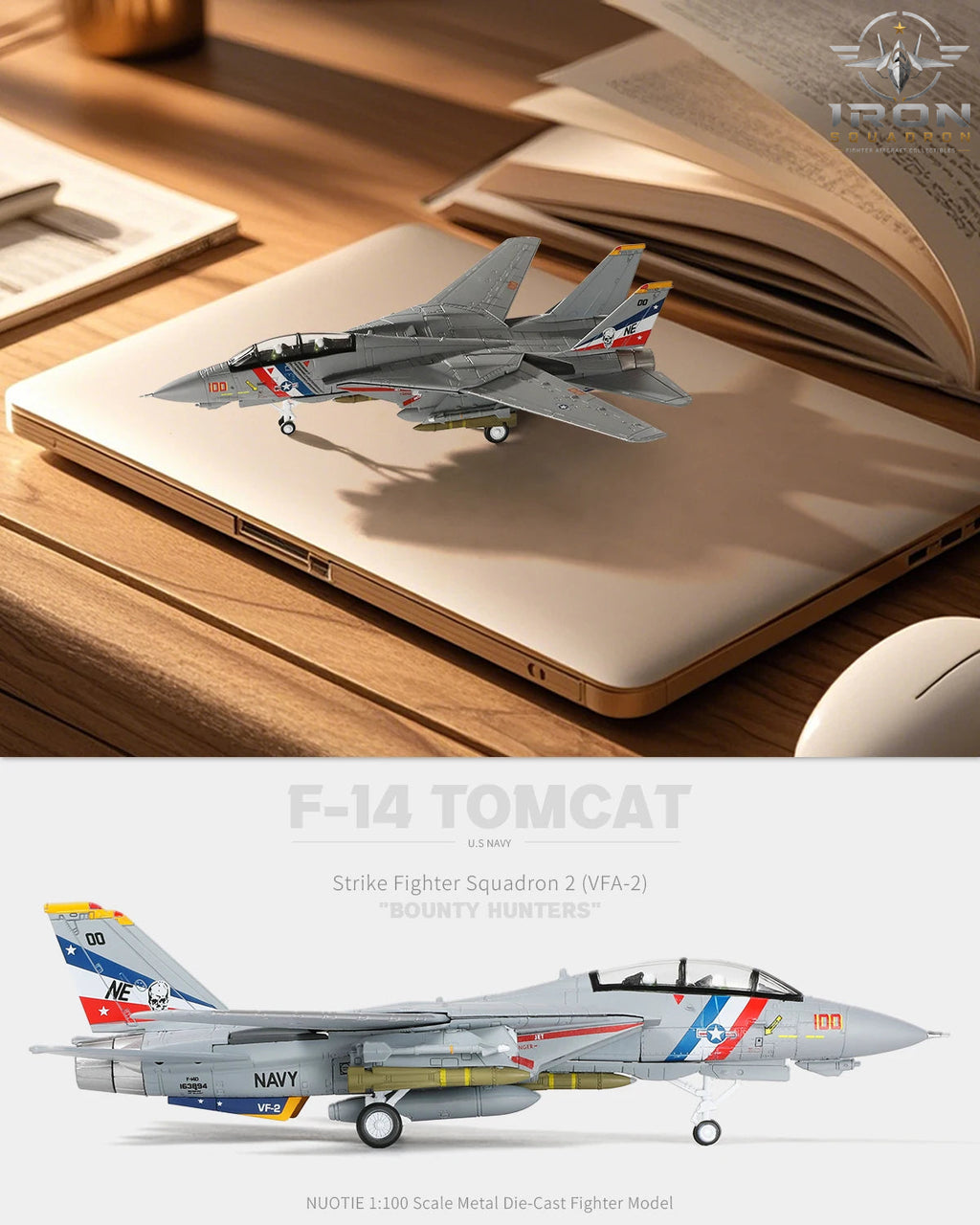 F-14A Tomcat — VF-2 "Bounty Hunters" 1:100 Diecast Model - image 3