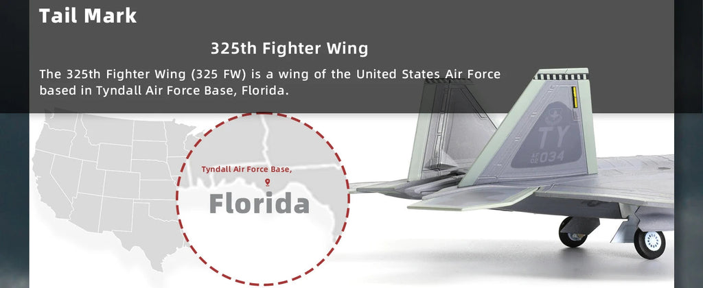 F-22A Raptor — 325th FW Tyndall 1:72 Diecast Model - image 11