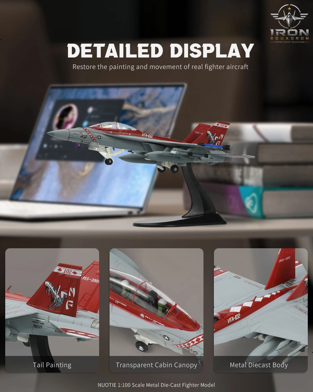 F/A-18F Super Hornet — VFA-102 Diamondbacks 1:100 Diecast Model - image 4