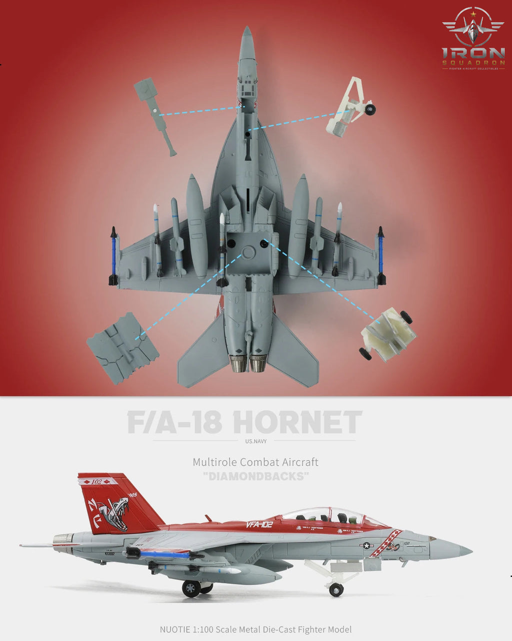 F/A-18F Super Hornet — VFA-102 Diamondbacks 1:100 Diecast Model - image 8