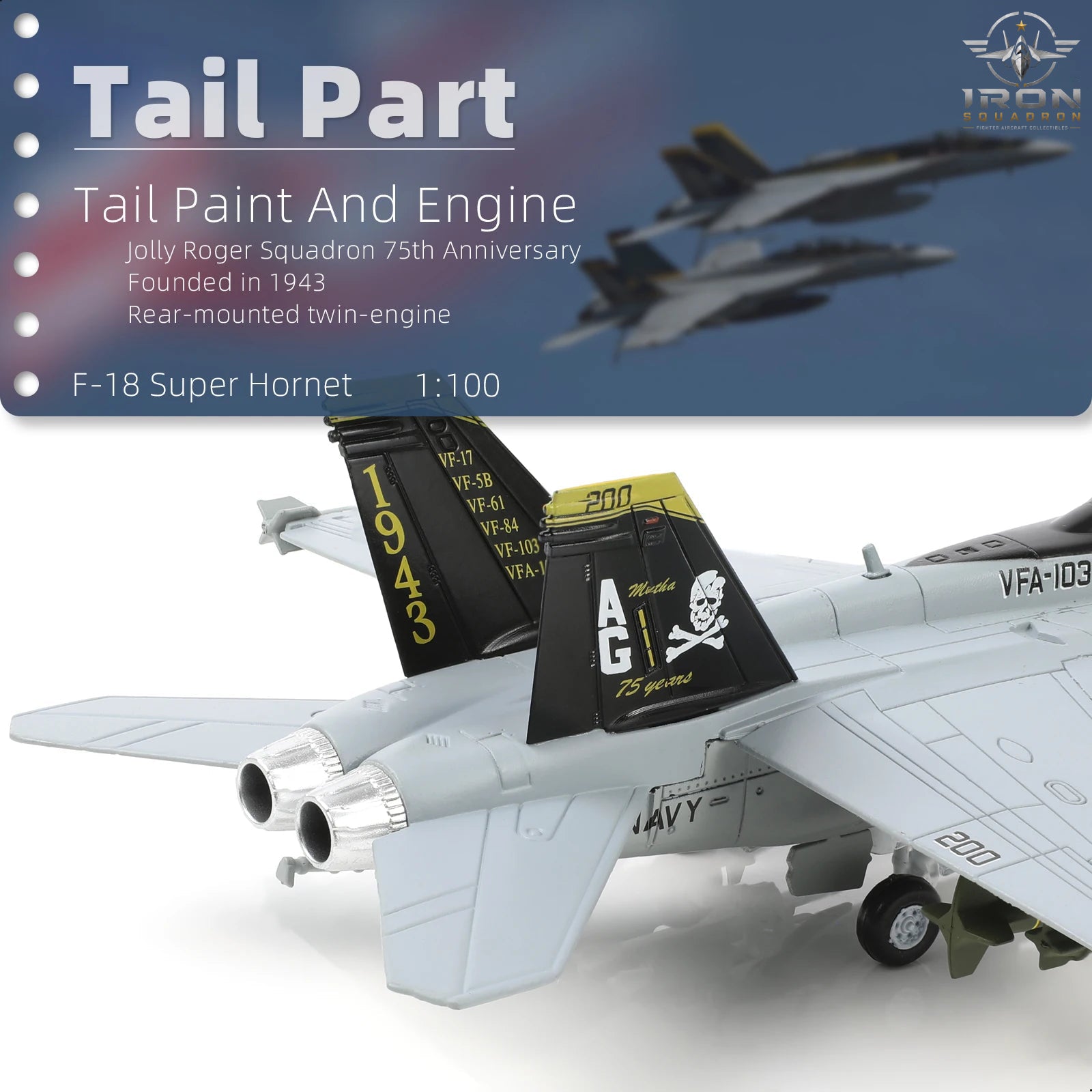F/A-18 Super Hornet — Jolly Rogers 1:100 Diecast Model - image 6