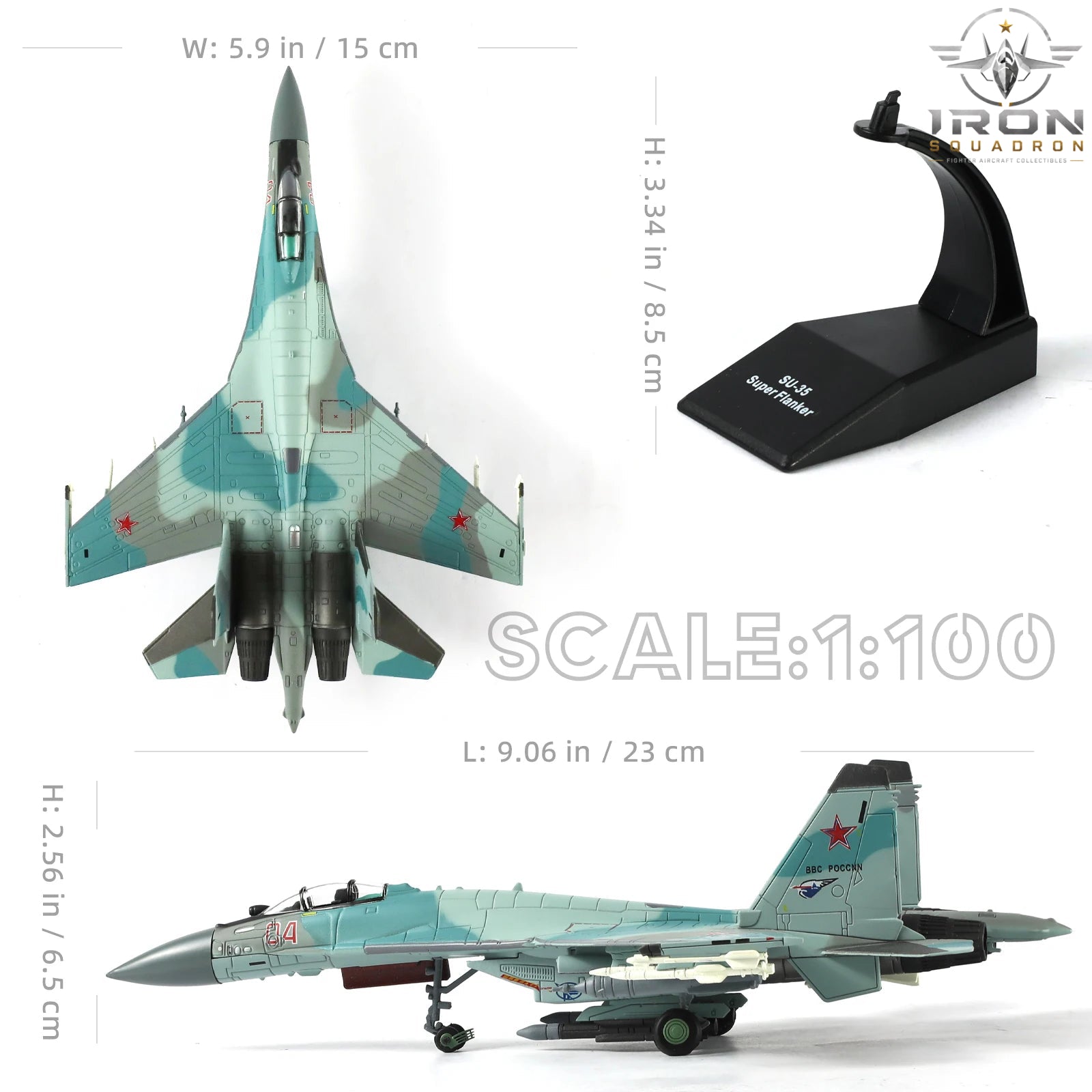 Su-35 Flanker — Blue Camo 1:100 Diecast Model - image 2