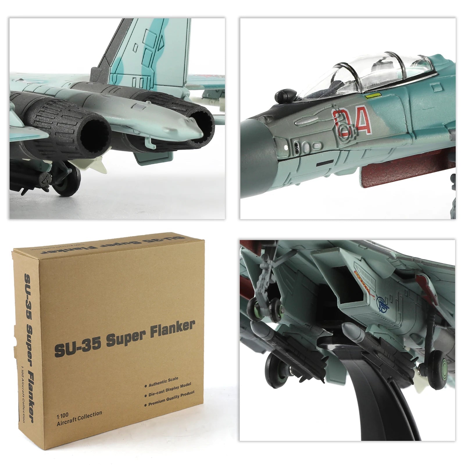 Su-35 Flanker — Blue Camo 1:100 Diecast Model - image 3